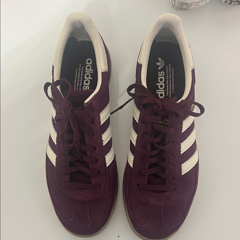 Adidas Women's Maroon and White Sneakers